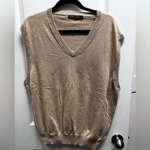 WooLovers Men’s pullover Sweater Vest Camel color V neck. Cotton/cashmere XL